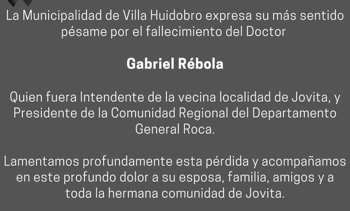 LA MUNICIPALIDAD DE VILLA HUIDOBRO EXPRESA SU MÁS SENTIDO PÉSAME