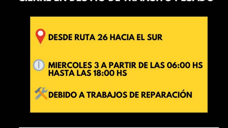 IMPORTANTE – CIERRE EN DESVÍO DE TRÁNSITO PESADO
