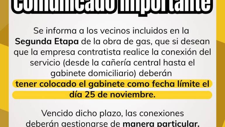 Comunicado Importante – Obra de Gas (Segunda Etapa)
