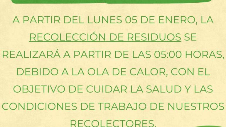 Nuevos horarios de recolección de residuos