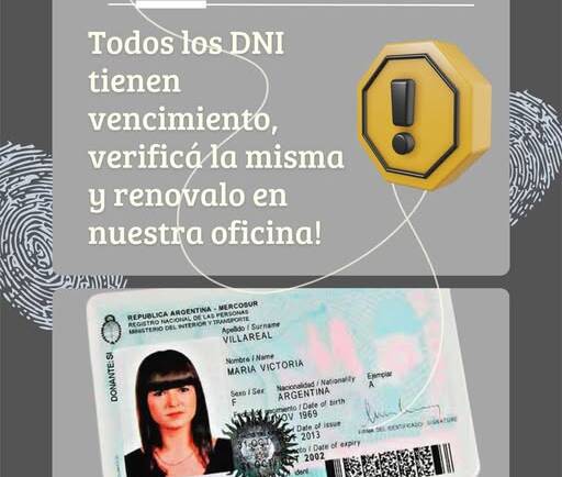 RECORDÁ VERIFICAR EL VENCIMIENTO DE TU DNI