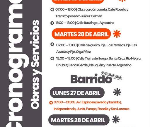 CRONOGRAMA DE TAREAS DE OBRAS Y SERVICIOS