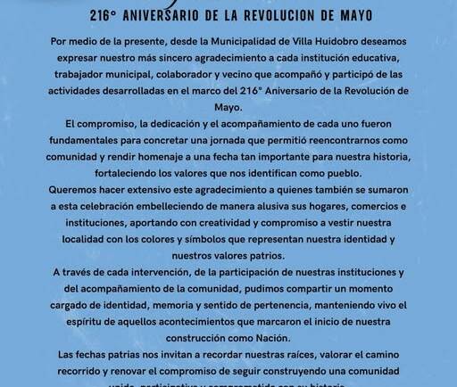 216° ANIVERSARIO DE LA REVOLUCIÓN DE MAYO