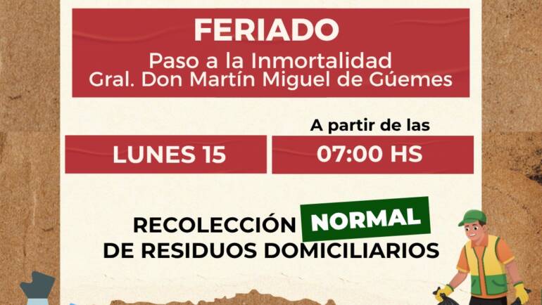 RECOLECCIÓN DE RESIDUOS – FERIADO 15 DE JUNIO